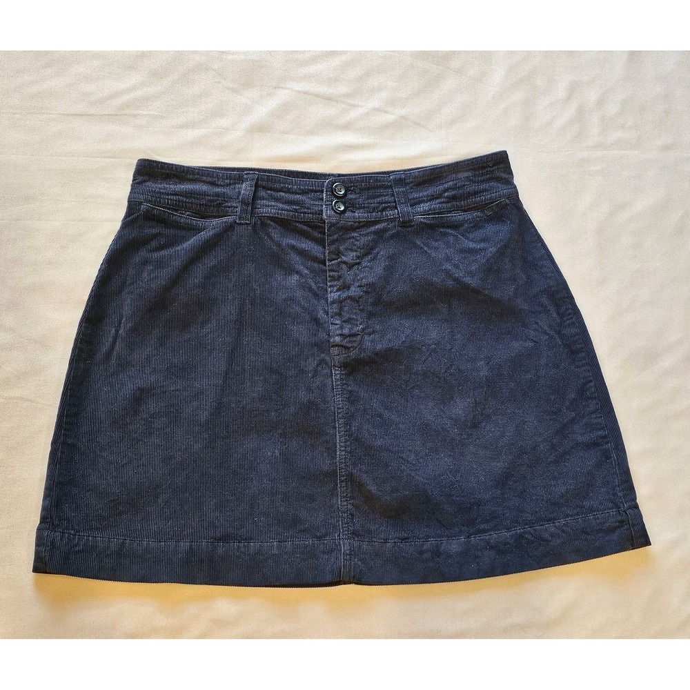 Faherty Corduroy Mini Skirt Sz 8 Navy Blue Stretch Organic Cotton  Boho Pockets‎